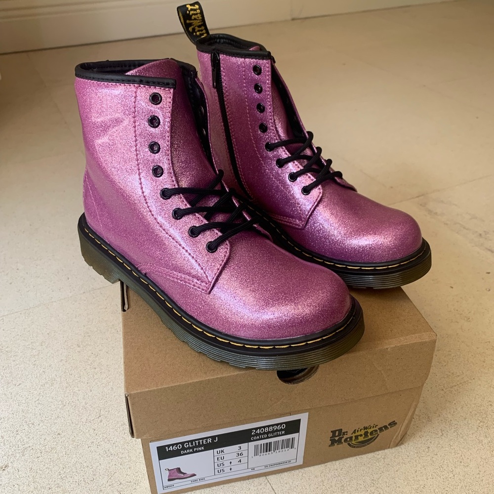 New never worn girls Dr. Marten pink shimmer boots